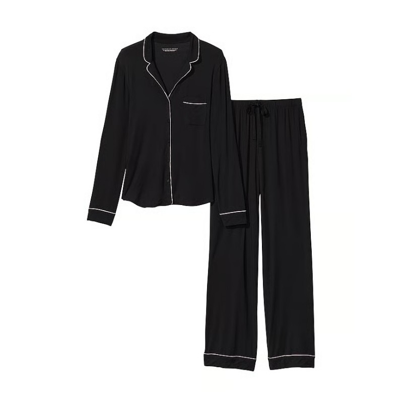 Pyjamas, Pyjamas Modaux Classiques Noirs pour Femme