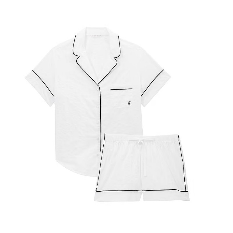 Ensemble pyjama classique manches courtes en modal blanc