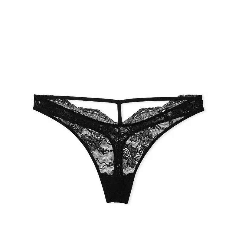 String en dentelle noire, culotte Victoria's Secret