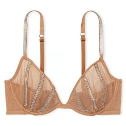 Soutien-gorge corbeille transparent, décolleté profond, strass